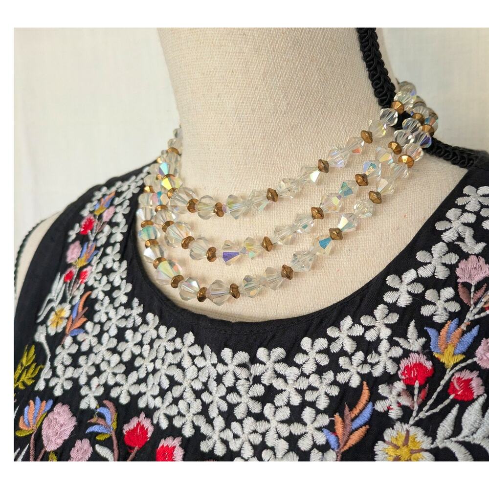 Vintage Aurora Borealis Crystal/Beaded Multi-strand Tiered Layered Necklace